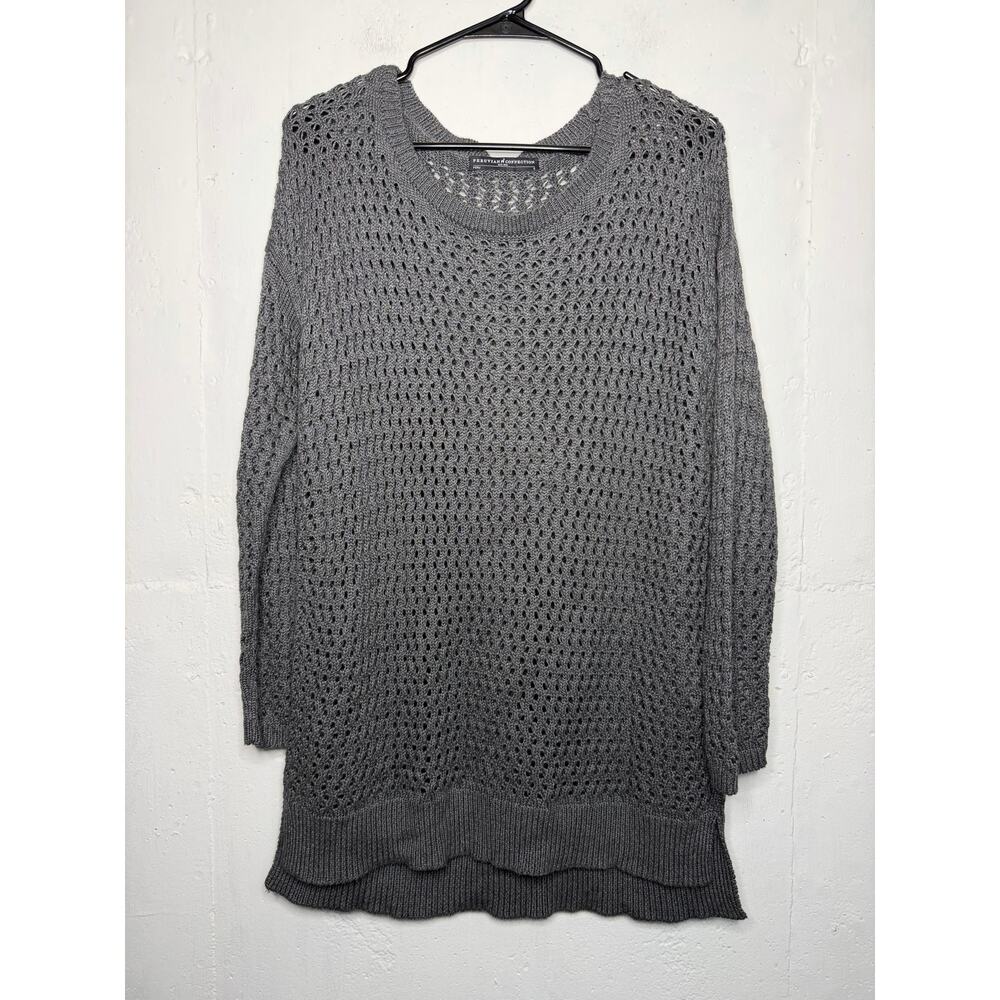 Peruvian Connection Sweater Open Knit Crochet Gray Women's Size Small